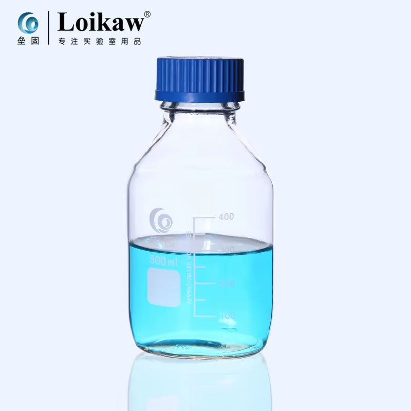 Glass Blue Transparent Reagent Bottle 100/250/500/1000Ml Screw Mouth Scale Lab Sampling Bottle Transparent Silk Mouth Bottle