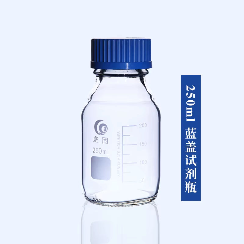 Glass Blue Transparent Reagent Bottle 100/250/500/1000Ml Screw Mouth Scale Lab Sampling Bottle Transparent Silk Mouth Bottle