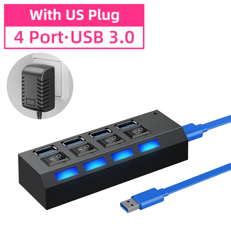 USB 3.0 HUB 3 0 HUB Multi USB Splitter 4/7 Port Expander Multiple USB 2.0 Hab Power Adapter USB3.0 Hub with Switch for PC Home