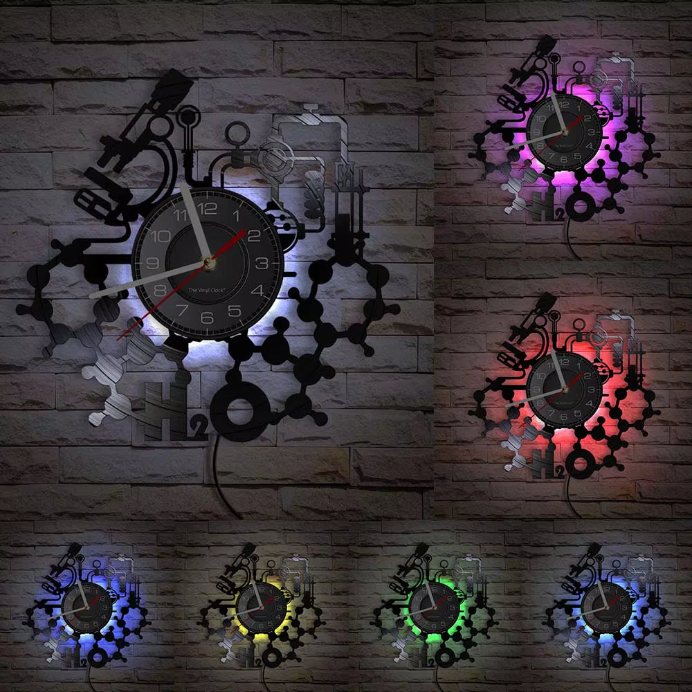 Chemistry Experiments Wall Clock Science Laboratory Decoration Periodical Elements Table Wall Art Retro Vinyl Record Wall Clock