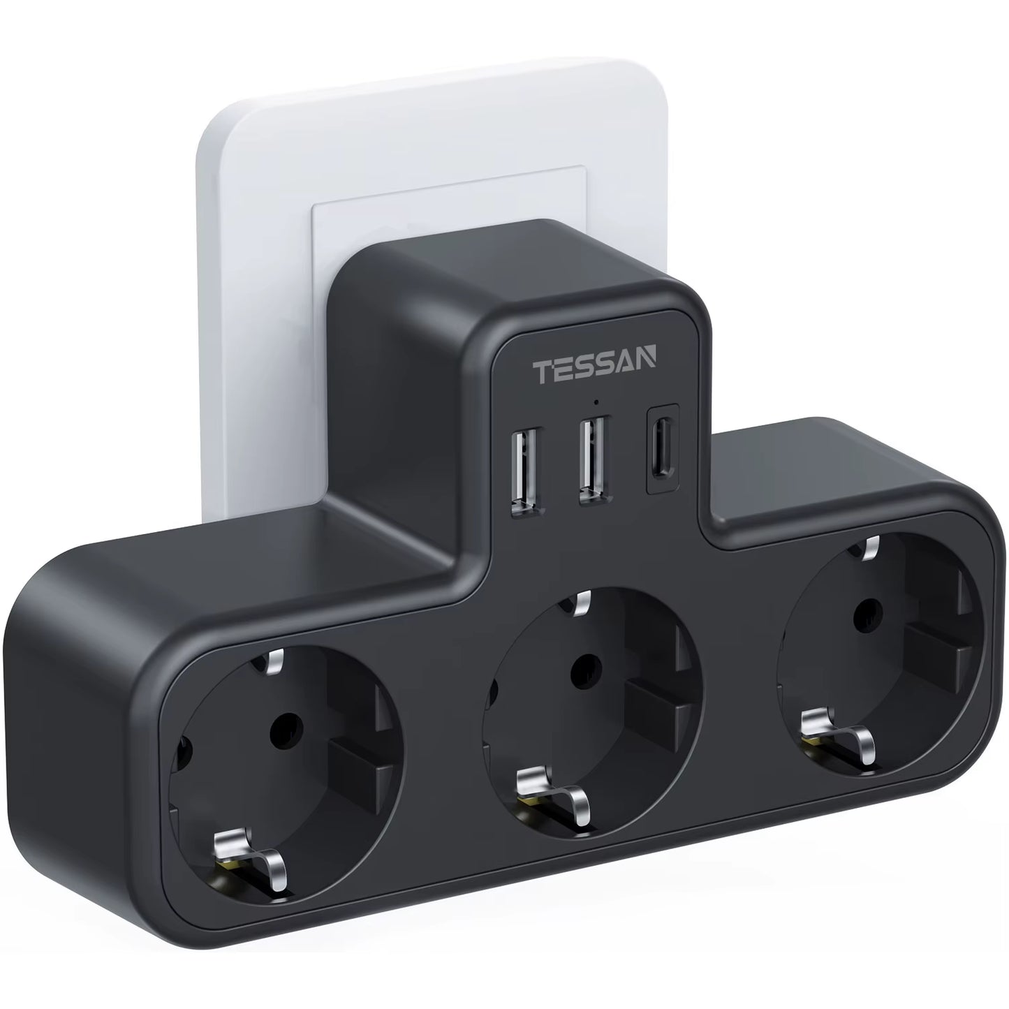 EU Wall Socket Extender with 3 AC Outlets and 3 USB Ports 5V 2.4A Power Strip Adapter Overload Protection for Home Office