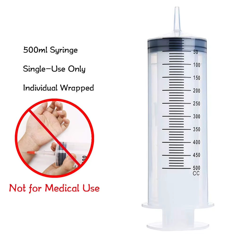 Large Syringe Tubing 500ML Plastic Syringe with Tube Converter Cap for Liquid Oil Glue Applicator Experiments Industrial Use