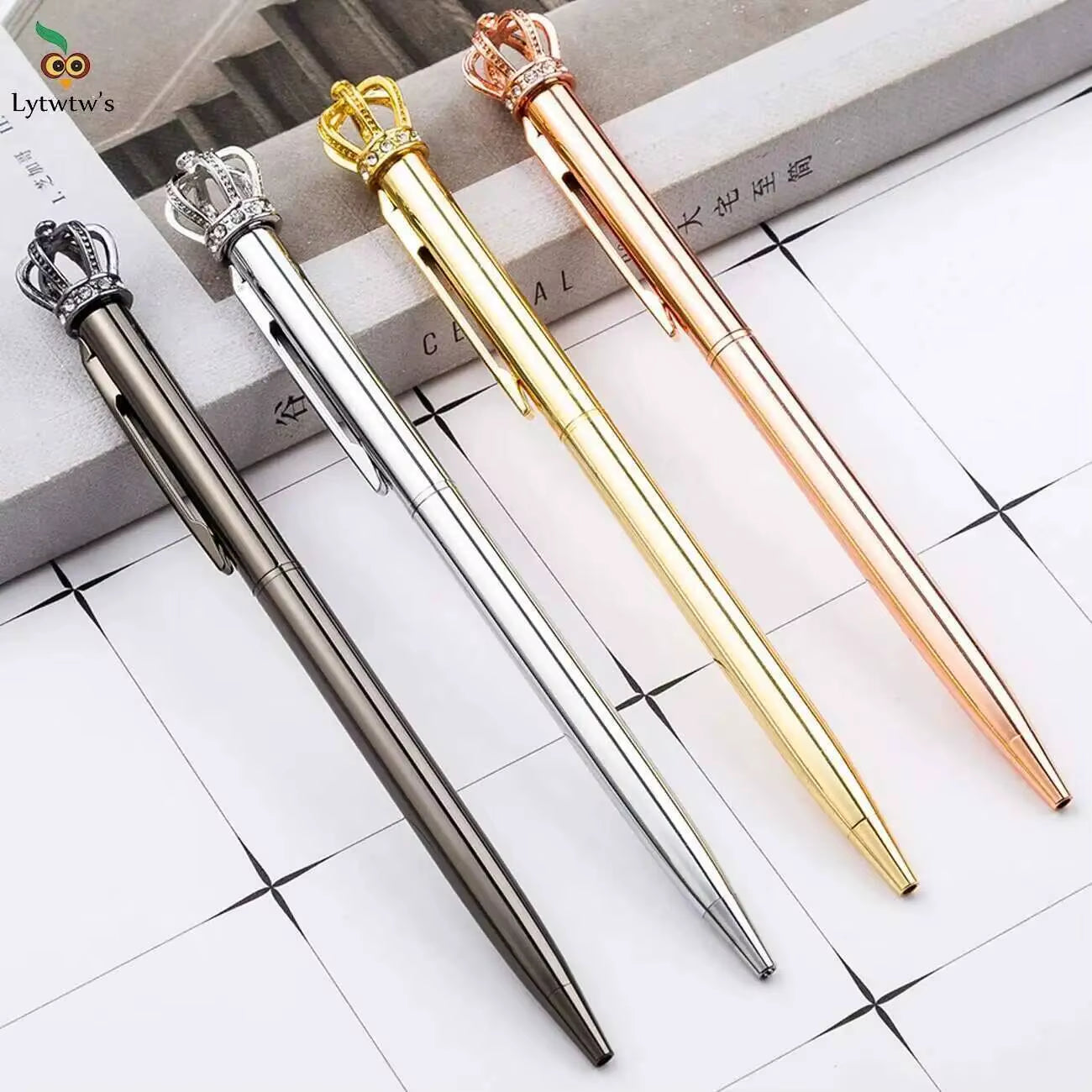 1 Piece  Crystal Shiny Metal Crown Ballpoint Pen Interesting Ball Ballpoint Pen School Stationery School Office Supplies
