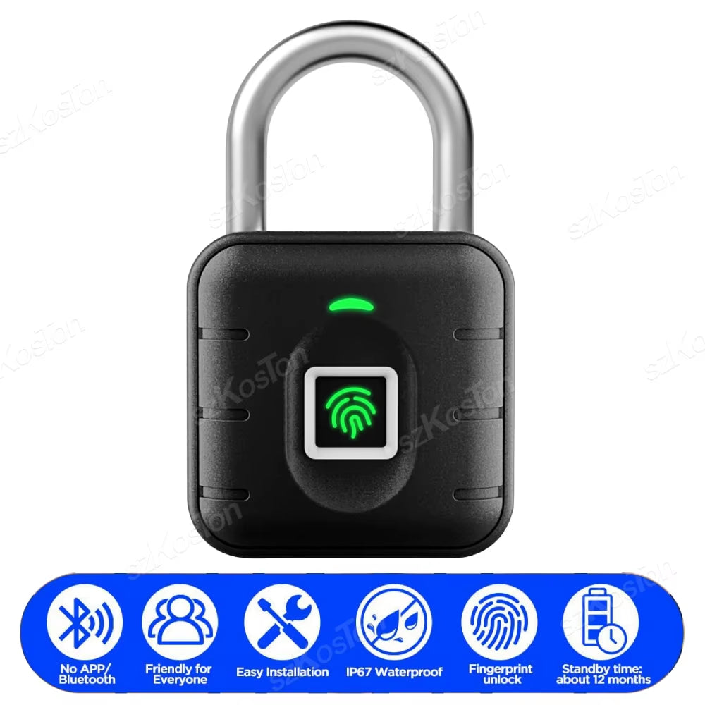 Waterproof Smart Fingerprint Padlock Locker Dormitory Anti-Theft Padlock Keyless Security Protect Electronic Unlock for Luggage