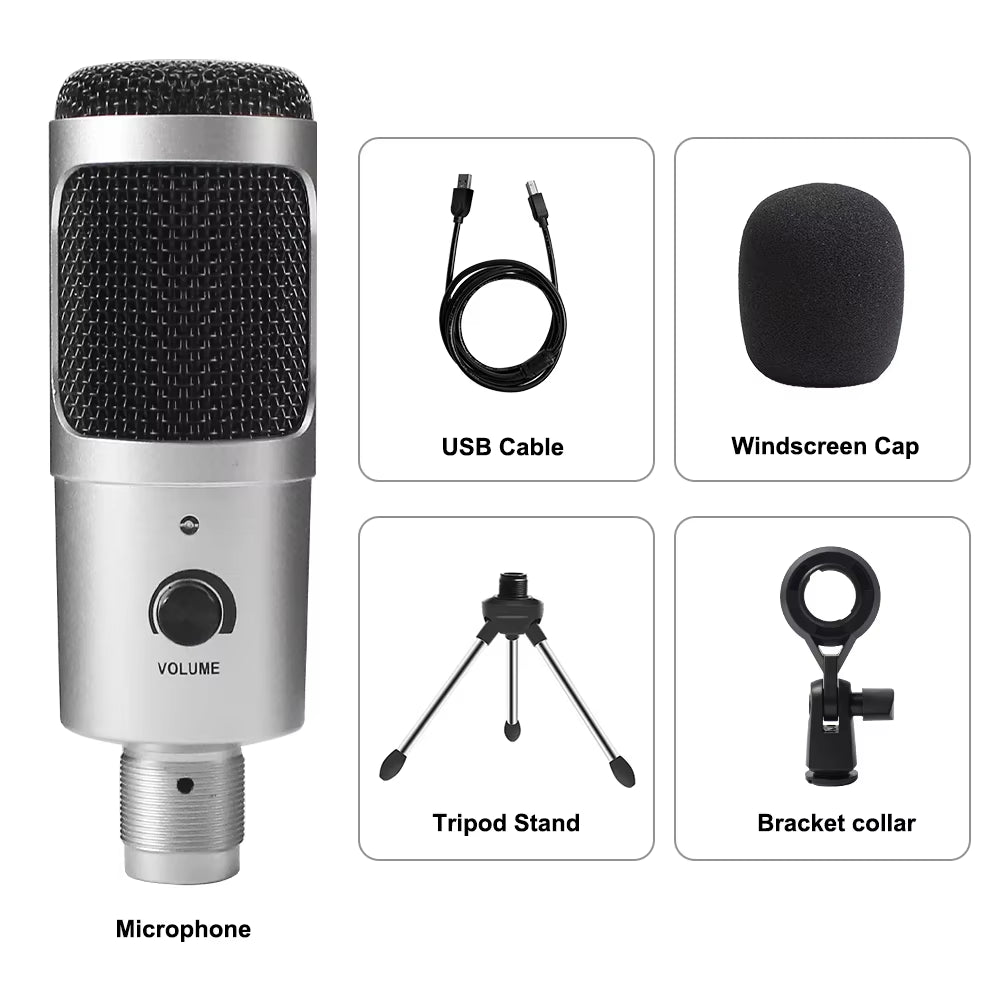 USB Microphone Condenser D80 Recording Microphone with Stand and Ring Light for PC Karaoke Streaming Podcasting for Youtube