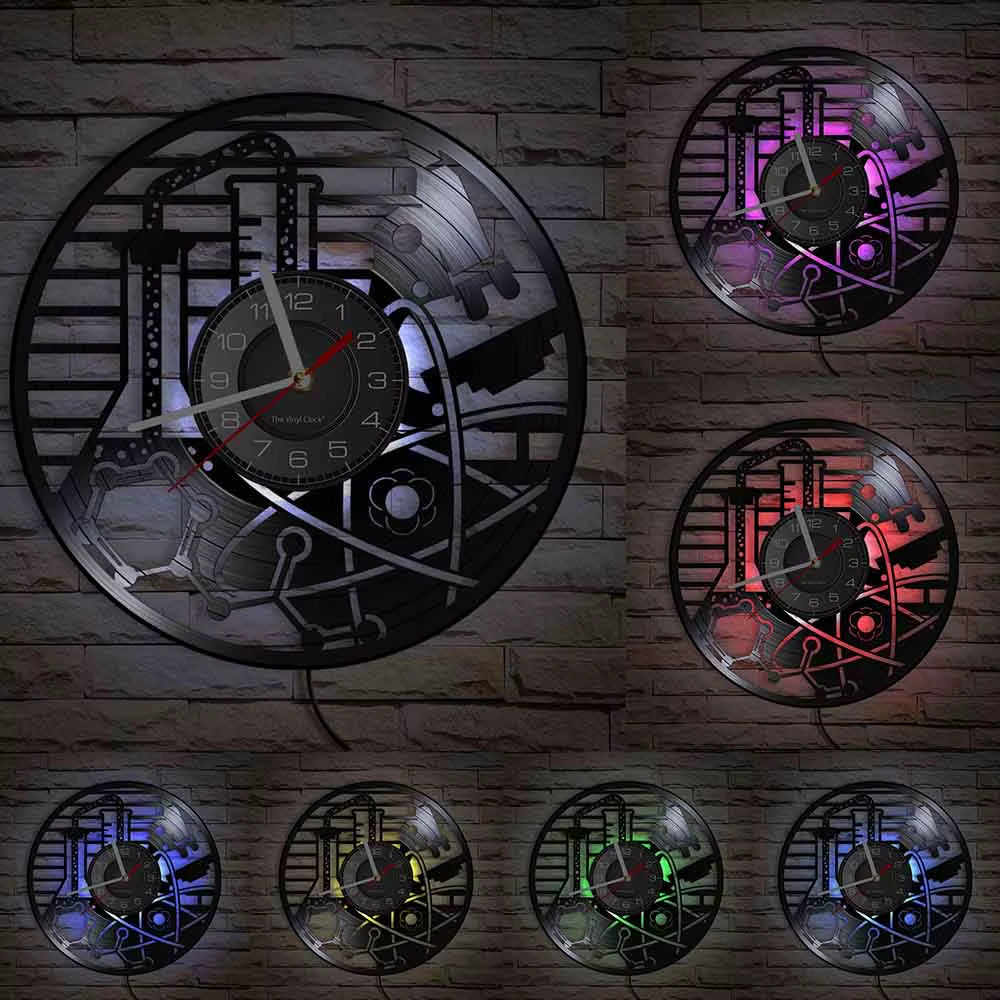 Chemistry Experiments Wall Clock Science Laboratory Decoration Periodical Elements Table Wall Art Retro Vinyl Record Wall Clock