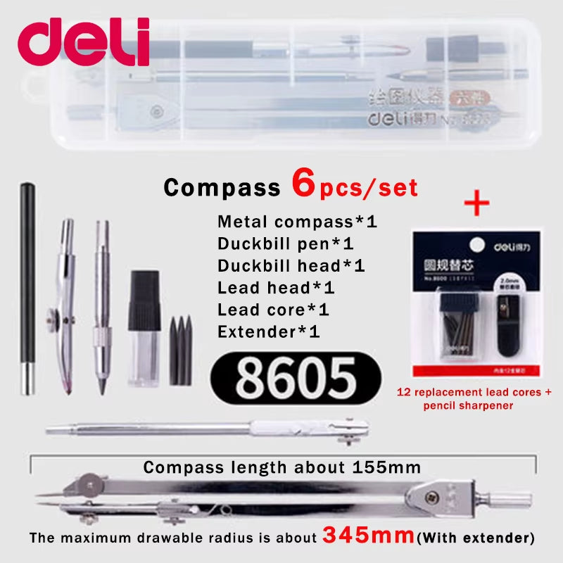 Stainless Steel Multifunctional Drafting Drawing Compass Math Geometry 2/4/5/6 Pcs/Set Circles Tool Durable School Supplies