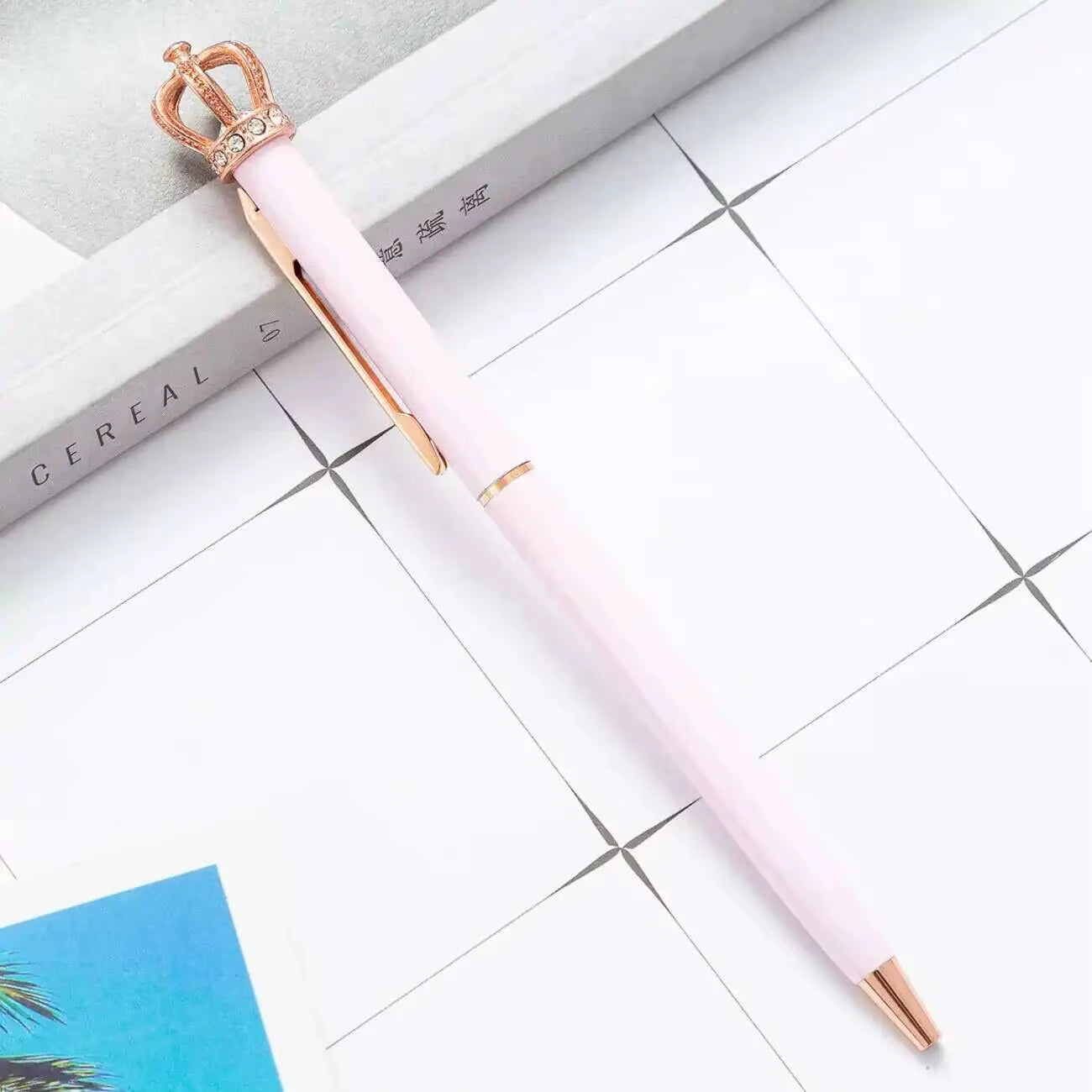 1 Piece  Crystal Shiny Metal Crown Ballpoint Pen Interesting Ball Ballpoint Pen School Stationery School Office Supplies