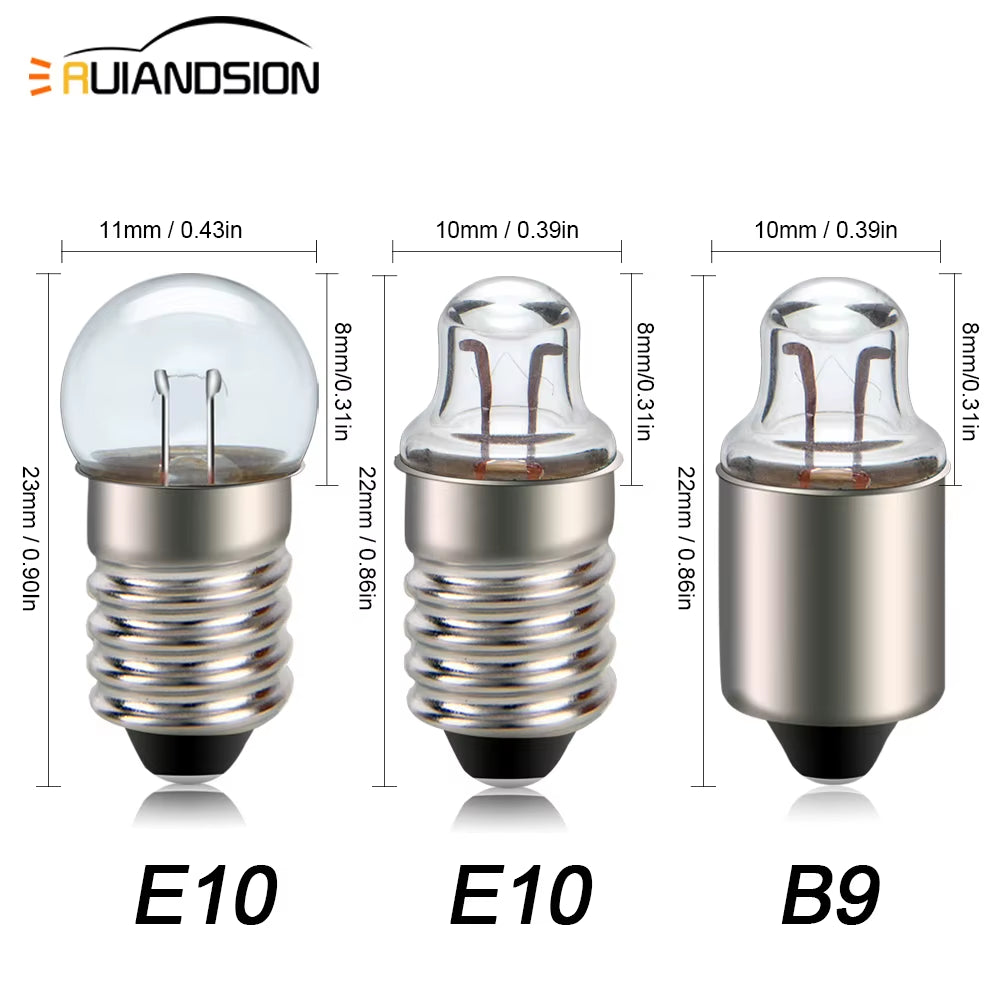Ruiandsion 10Pcs 1.1V 1.2V 1.5V E10 B9 Samll Halogen Bulb for Test Experiment Teaching Flashlight Warm White