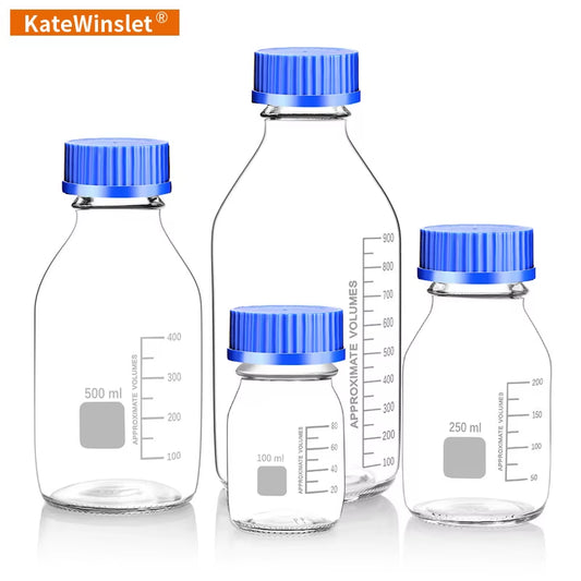 Glass Blue Transparent Reagent Bottle 100/250/500/1000Ml Screw Mouth Scale Lab Sampling Bottle Transparent Silk Mouth Bottle