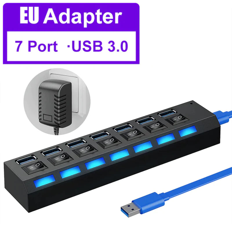USB 3.0 HUB 3 0 HUB Multi USB Splitter 4/7 Port Expander Multiple USB 2.0 Hab Power Adapter USB3.0 Hub with Switch for PC Home