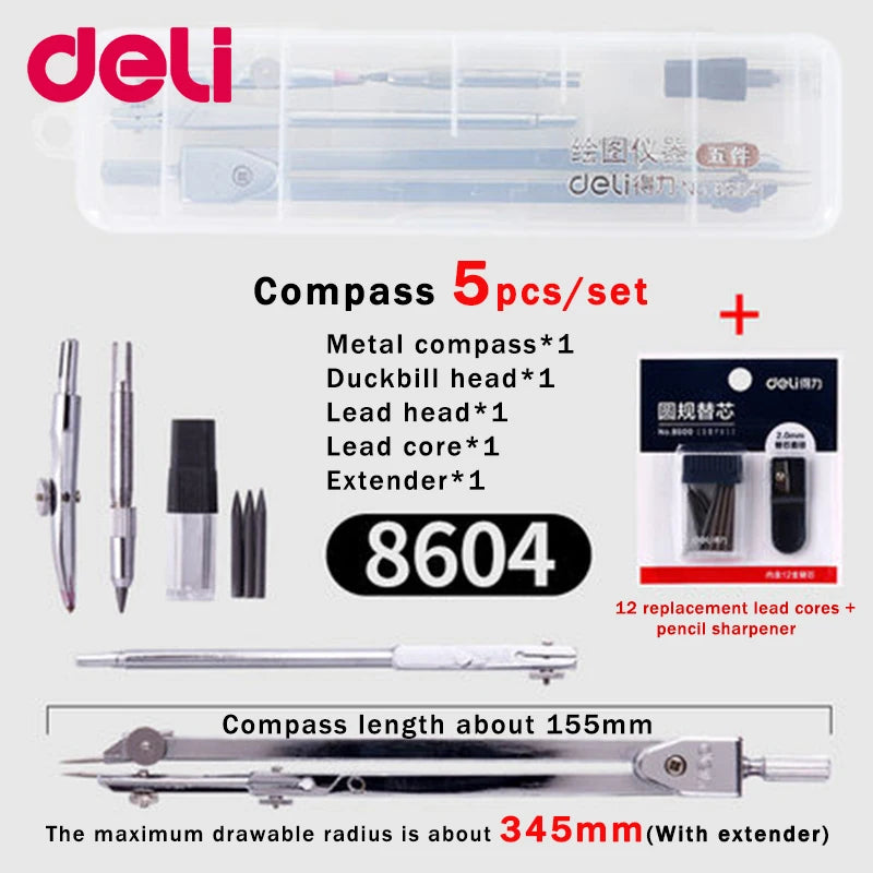 Stainless Steel Multifunctional Drafting Drawing Compass Math Geometry 2/4/5/6 Pcs/Set Circles Tool Durable School Supplies