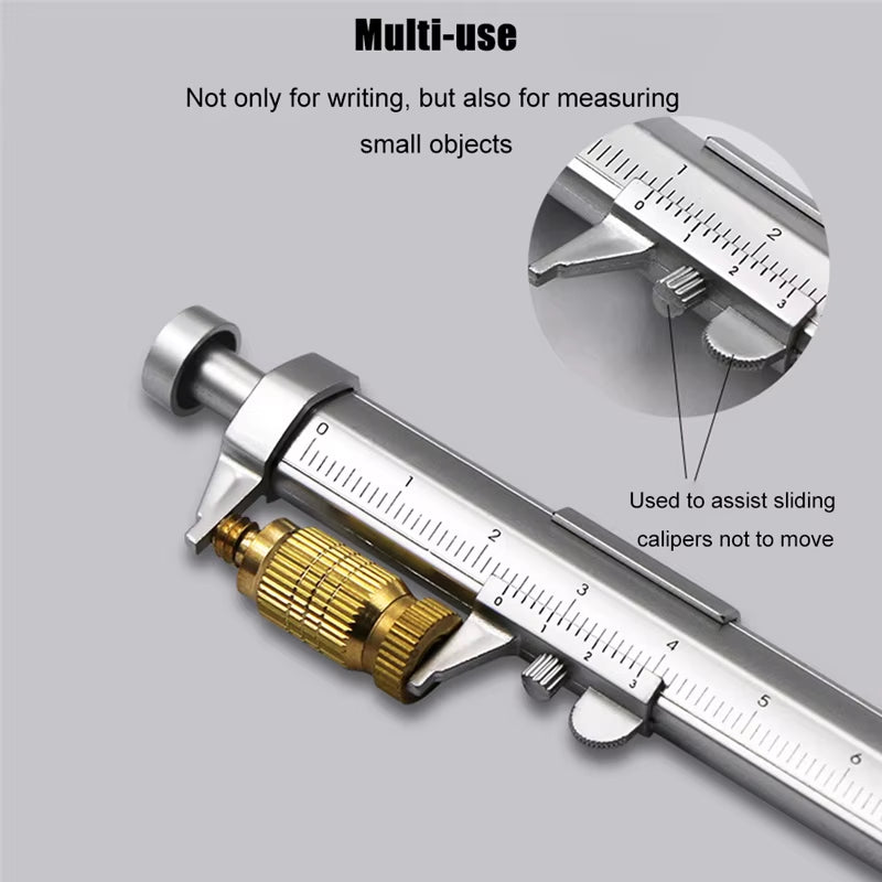 Calipers Vernier Caliper Tool Ballpoint Pen Silver Vernier Caliper Multifunction Pen Creative School Gifts Marker Pen 0-100MM