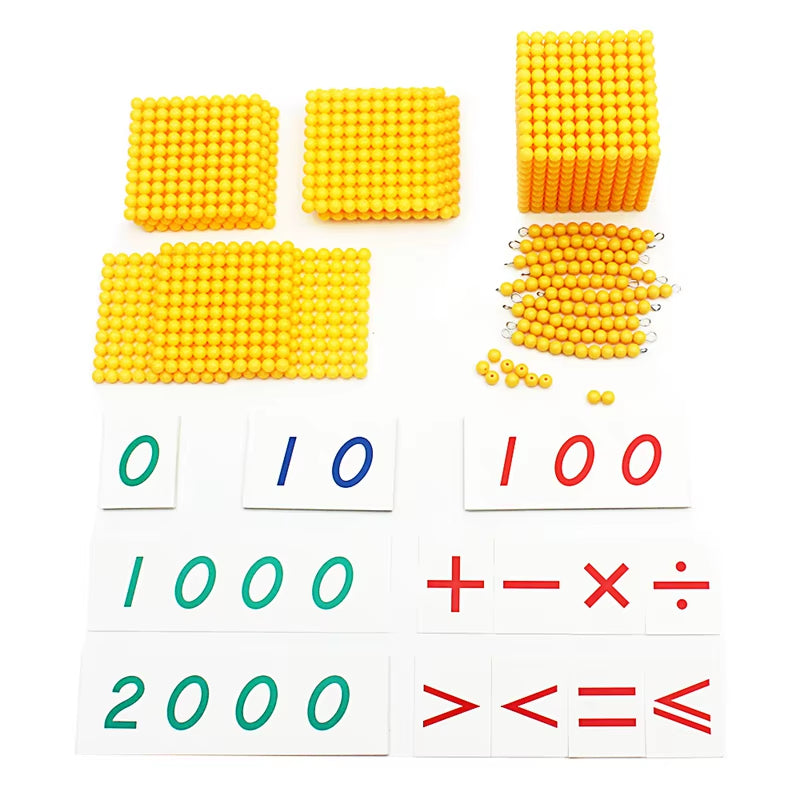 Montessori Materials Bead Math Toy Gold Beads Symbols with Trays Decimal Bank Game Decimals Learning for Preschool Student Gift