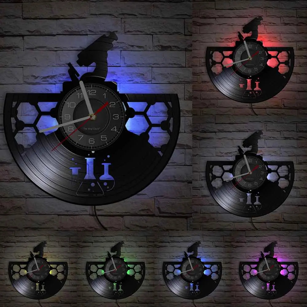 Chemistry Experiments Wall Clock Science Laboratory Decoration Periodical Elements Table Wall Art Retro Vinyl Record Wall Clock