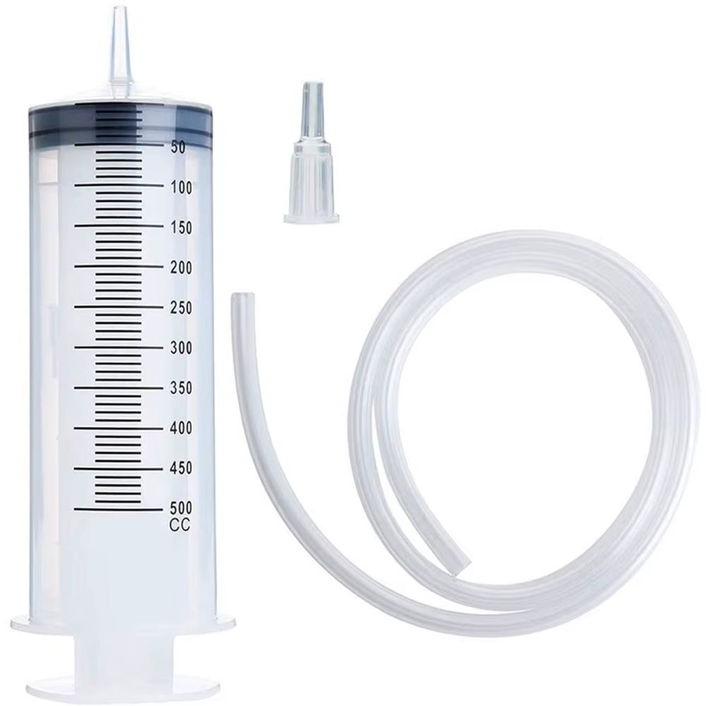 Large Syringe Tubing 500ML Plastic Syringe with Tube Converter Cap for Liquid Oil Glue Applicator Experiments Industrial Use