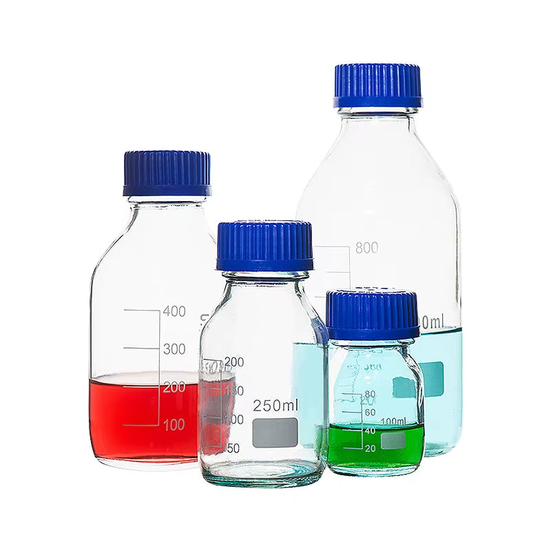 Glass Blue Transparent Reagent Bottle 100/250/500/1000Ml Screw Mouth Scale Lab Sampling Bottle Transparent Silk Mouth Bottle