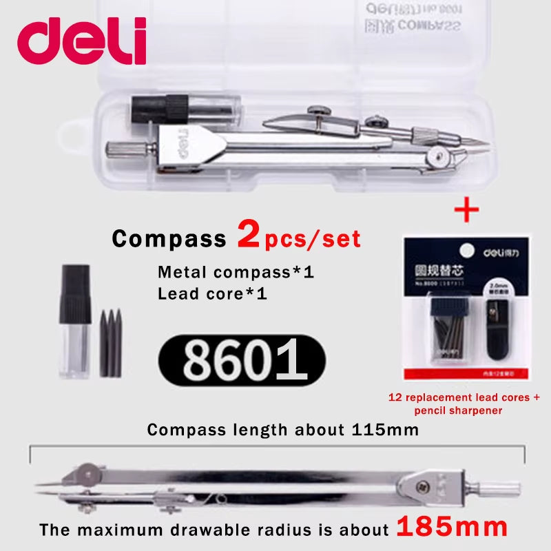 Stainless Steel Multifunctional Drafting Drawing Compass/Lead Core Math Geometry Circles Tool Durable Supplies 8600/8601