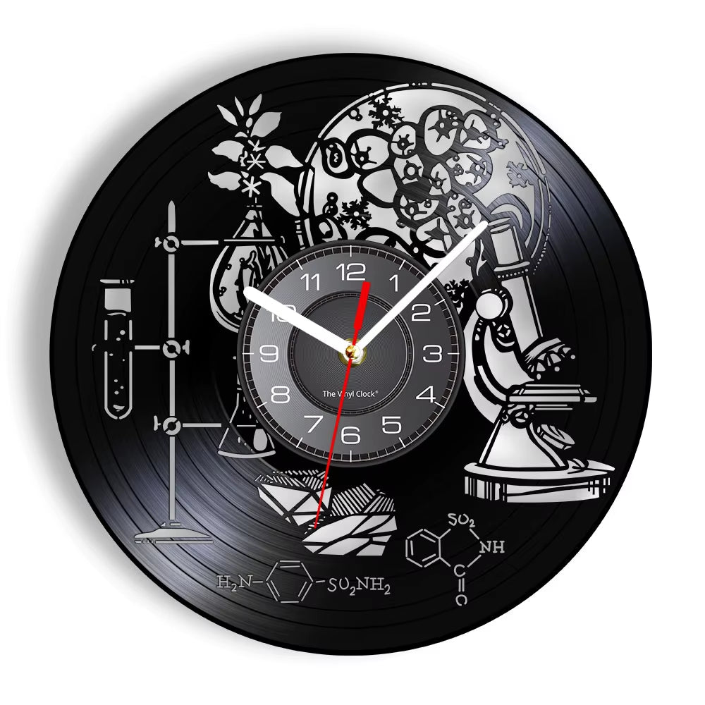 Chemistry Experiments Wall Clock Science Laboratory Decoration Periodical Elements Table Wall Art Retro Vinyl Record Wall Clock