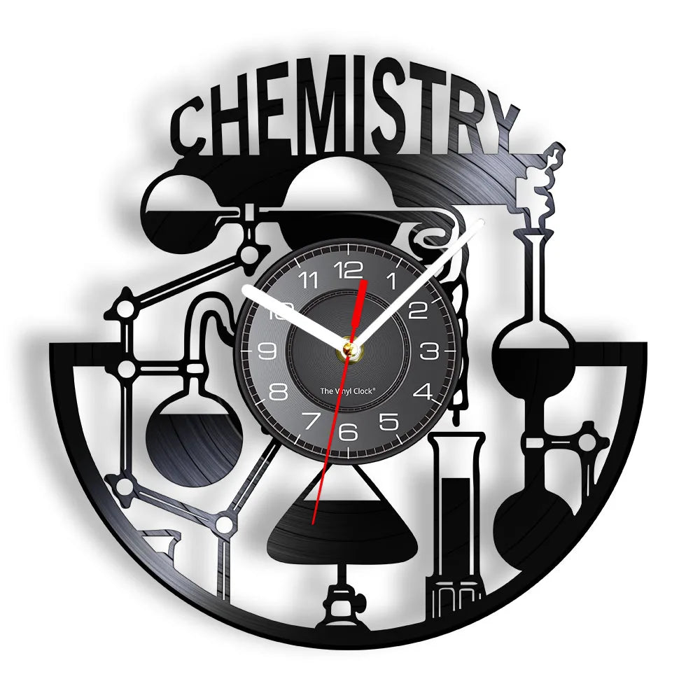 Chemistry Experiments Wall Clock Science Laboratory Decoration Periodical Elements Table Wall Art Retro Vinyl Record Wall Clock