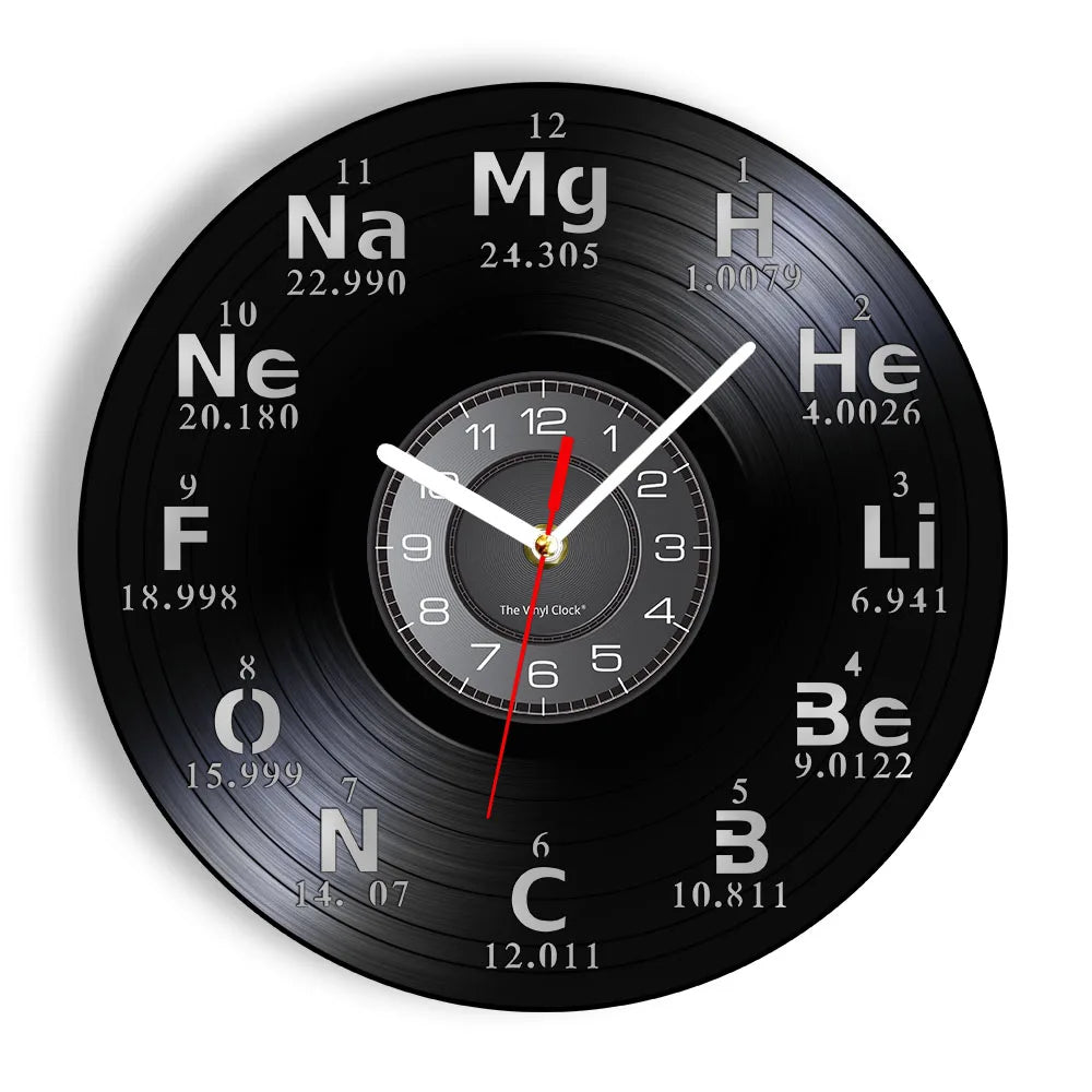 Chemistry Experiments Wall Clock Science Laboratory Decoration Periodical Elements Table Wall Art Retro Vinyl Record Wall Clock