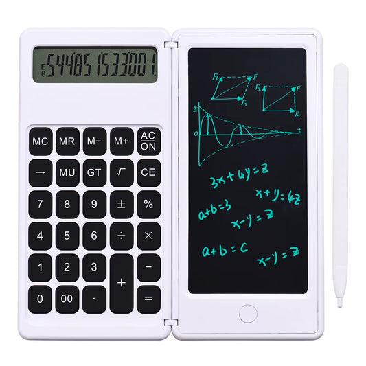 Foldable Calculator 6 Inch LCD Writing Tablet Digital Drawing Pad 12 Digits Display with Stylus Pen Erase Button Lock Function