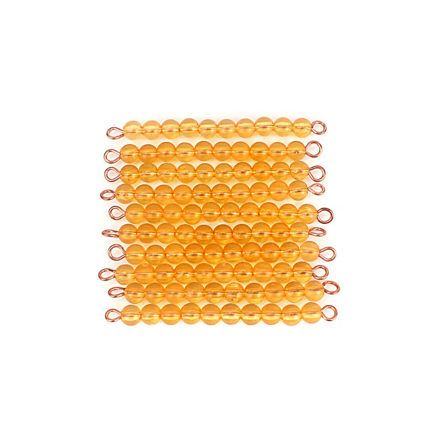 Montessori Materials Math Toys Orange Golden Plastic Pearls Colorful Beads Stair Golden Beads Digital Number 1-10 Kids Preschool
