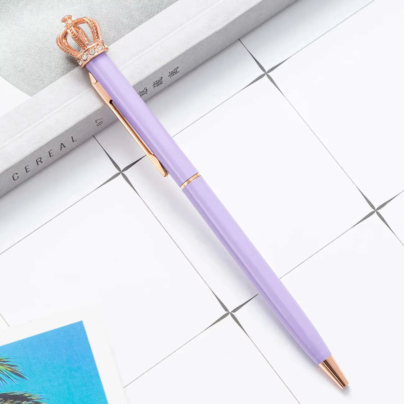 1 Piece  Crystal Shiny Metal Crown Ballpoint Pen Interesting Ball Ballpoint Pen School Stationery School Office Supplies